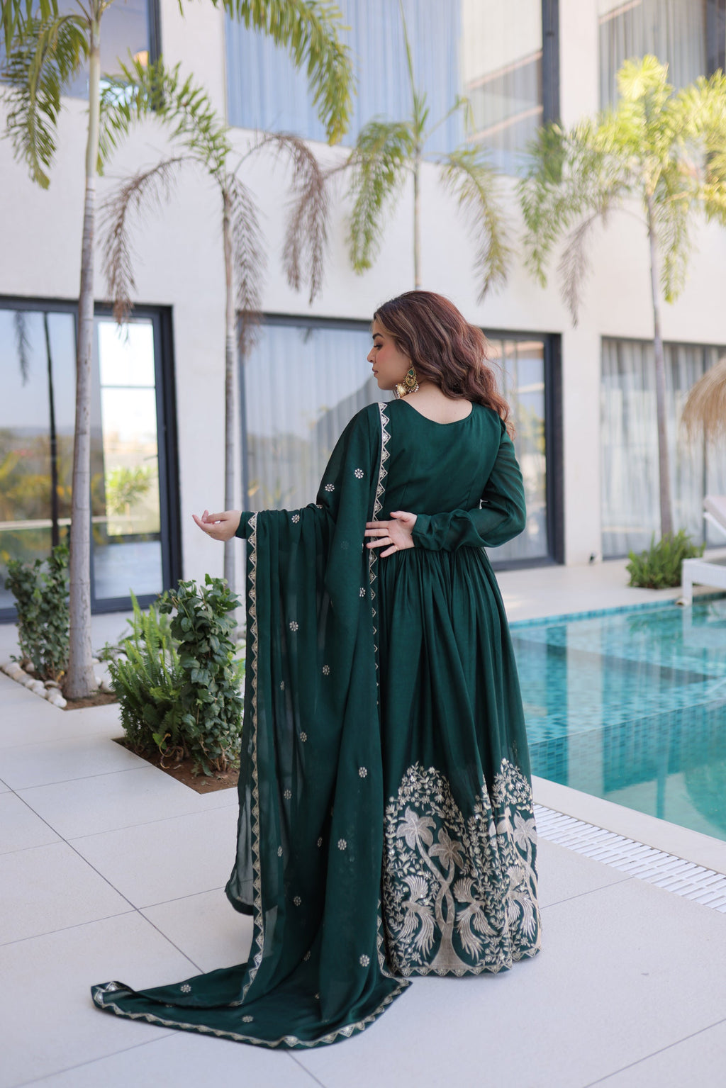 Lorenvalley Fashion Green Rangoli Crush With Sequins Multi Embroidered work Gown with Dupatta - Distacart