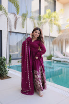 Lorenvalley Fashion Wine Rangoli Crush With Sequins Multi Embroidered work Gown with Dupatta - Distacart