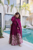 Lorenvalley Fashion Wine Rangoli Crush With Sequins Multi Embroidered work Gown with Dupatta - Distacart