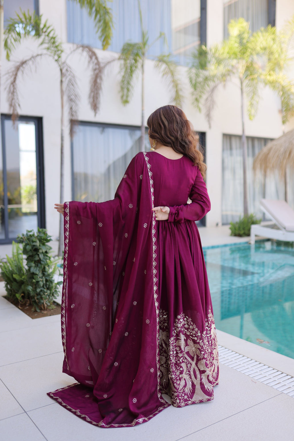 Lorenvalley Fashion Wine Rangoli Crush With Sequins Multi Embroidered work Gown with Dupatta - Distacart