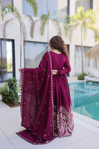 Lorenvalley Fashion Wine Rangoli Crush With Sequins Multi Embroidered work Gown with Dupatta - Distacart