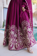 Lorenvalley Fashion Wine Rangoli Crush With Sequins Multi Embroidered work Gown with Dupatta - Distacart