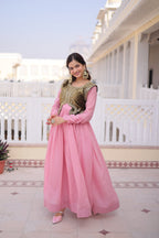 Lorenvalley Fashion Pink Mal Chanderi Flair Gown with Koti