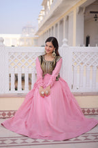 Lorenvalley Fashion Pink Mal Chanderi Flair Gown with Koti