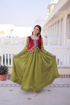 Lorenvalley Fashion Pista Mal Chanderi Flair Gown with Koti