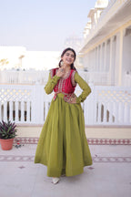 Lorenvalley Fashion Pista Mal Chanderi Flair Gown with Koti