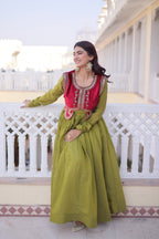 Lorenvalley Fashion Pista Mal Chanderi Flair Gown with Koti