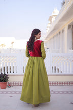 Lorenvalley Fashion Pista Mal Chanderi Flair Gown with Koti