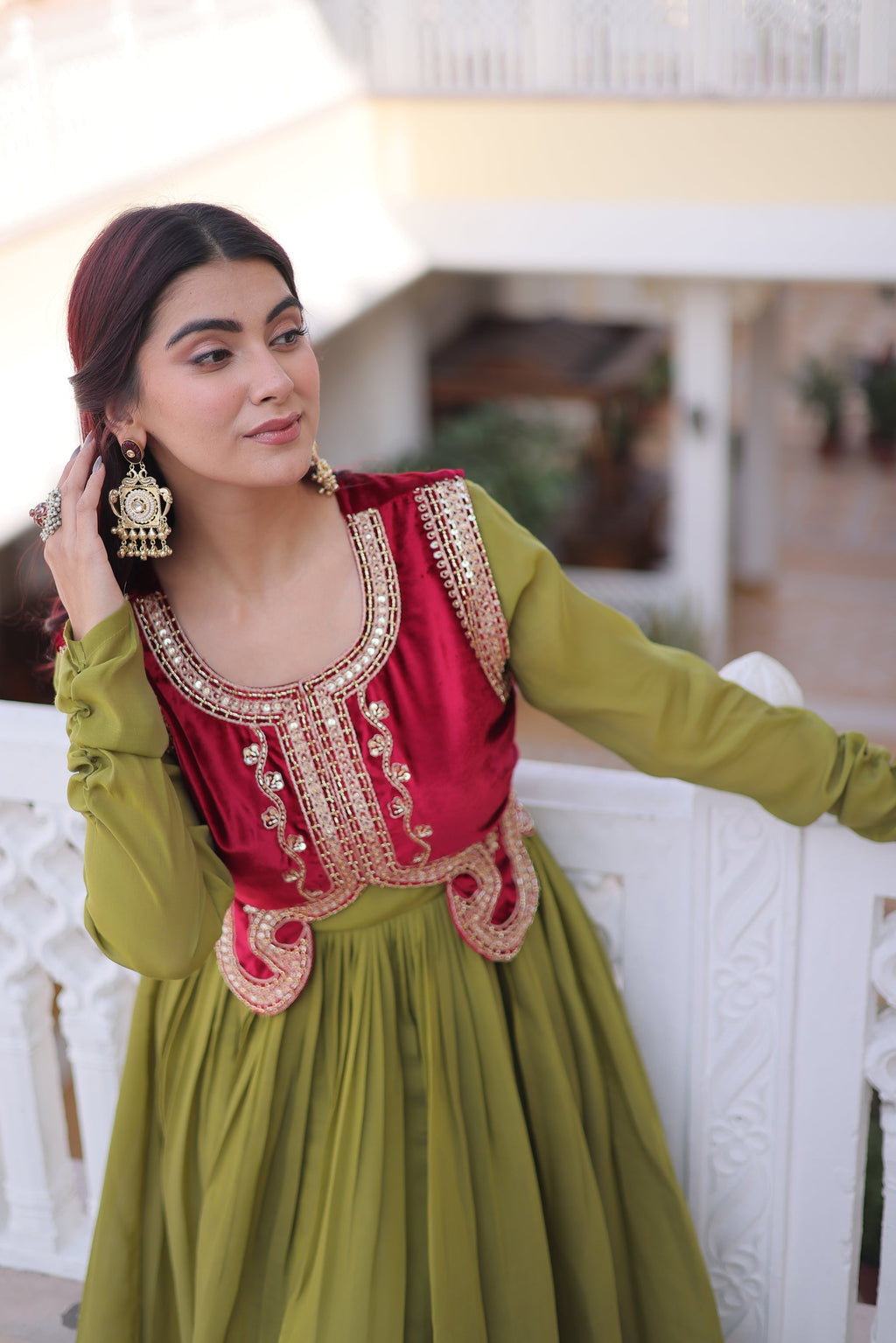 Lorenvalley Fashion Pista Mal Chanderi Flair Gown with Koti