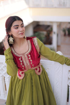 Lorenvalley Fashion Pista Mal Chanderi Flair Gown with Koti