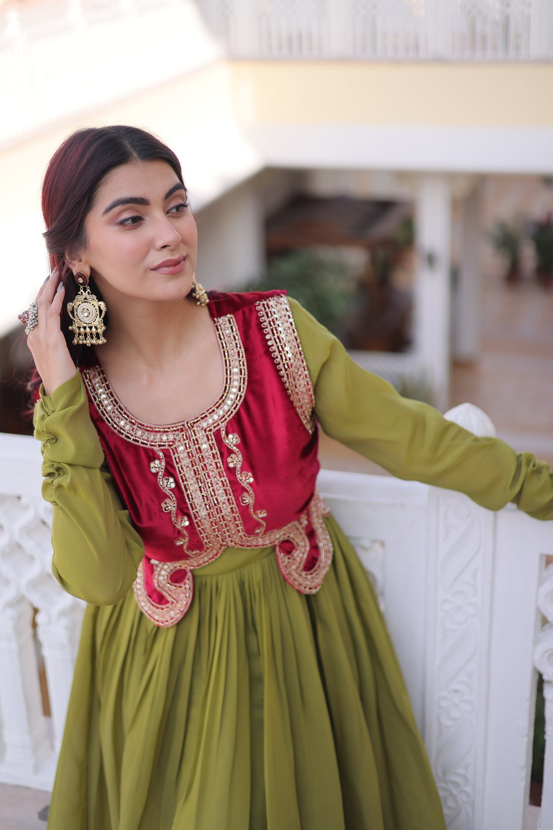 Lorenvalley Fashion Pista Mal Chanderi Flair Gown with Koti
