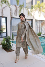 Lorenvalley Fashion Chiku Ho Silk With Zari Multi & Thread Embroidered Work Kurta Pant With Dupatta - Distacart