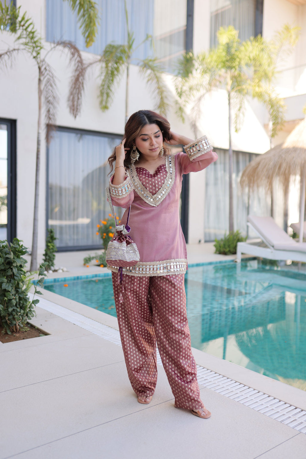 Lorenvalley Fashion Pink Salasa Fabric with Mirror & Lace work Kurta with Pant