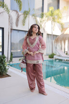 Lorenvalley Fashion Pink Salasa Fabric with Mirror & Lace work Kurta with Pant