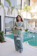 Lorenvalley Fashion Sky Blue Salasa Fabric with Mirror & Lace work Kurta with Pant