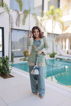 Lorenvalley Fashion Sky Blue Salasa Fabric with Mirror & Lace work Kurta with Pant
