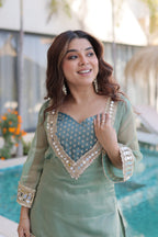 Lorenvalley Fashion Sky Blue Salasa Fabric with Mirror & Lace work Kurta with Pant