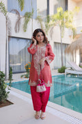 Lorenvalley Fashion Maroon Viscose with Sequins & Coding Zari Embroidered work Kurta Pant with Batwa - Distacart