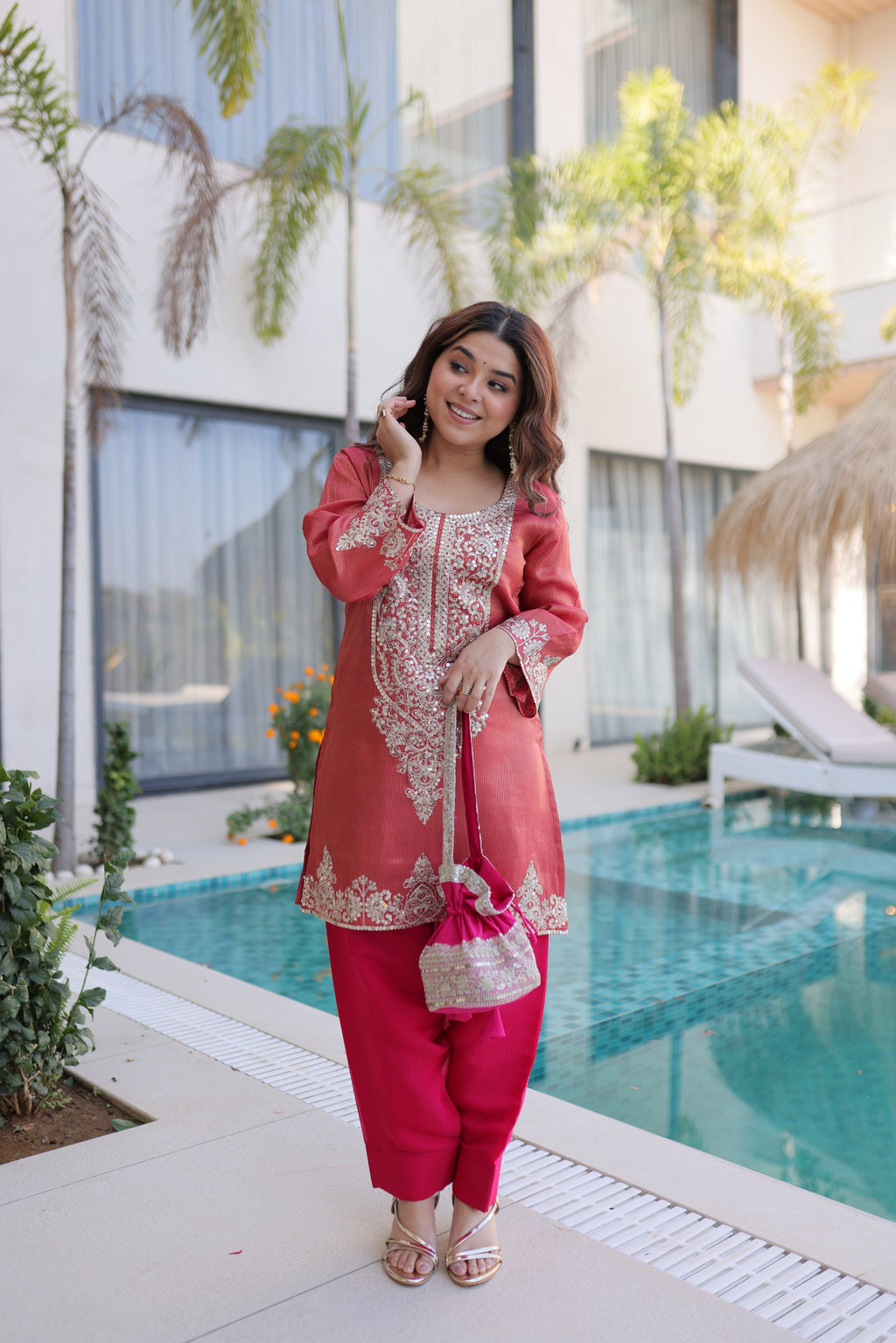 Lorenvalley Fashion Maroon Viscose with Sequins & Coding Zari Embroidered work Kurta Pant with Batwa - Distacart