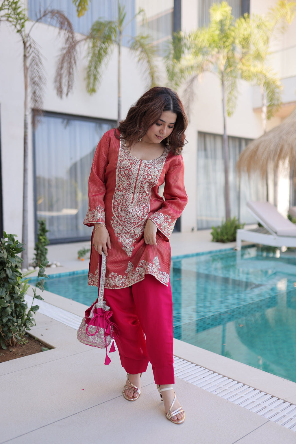 Lorenvalley Fashion Maroon Viscose with Sequins & Coding Zari Embroidered work Kurta Pant with Batwa - Distacart
