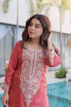 Lorenvalley Fashion Maroon Viscose with Sequins & Coding Zari Embroidered work Kurta Pant with Batwa - Distacart
