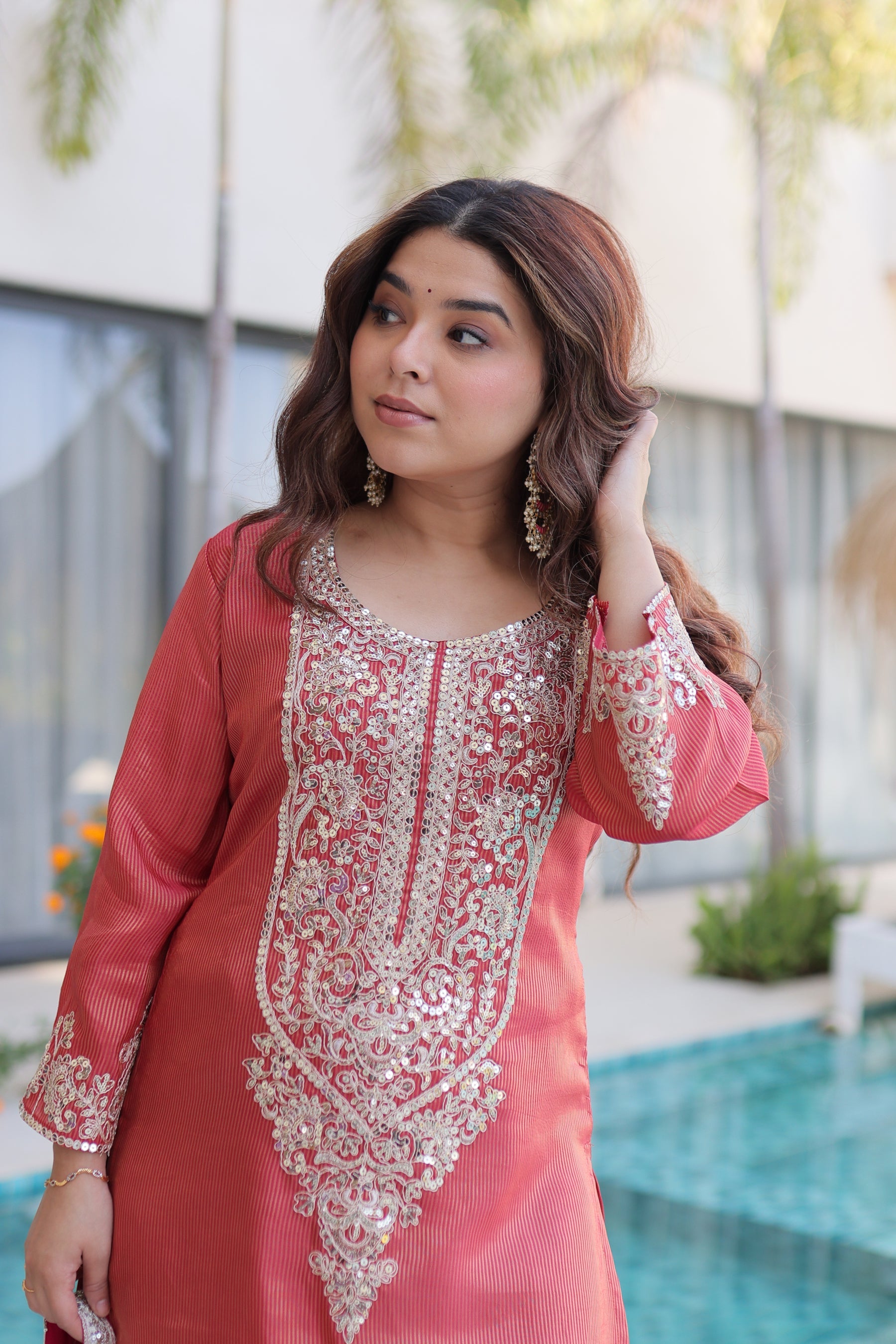 Lorenvalley Fashion Maroon Viscose with Sequins & Coding Zari Embroidered work Kurta Pant with Batwa - Distacart