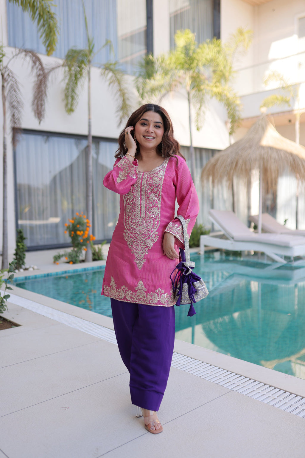 Lorenvalley Fashion Pink Viscose with Sequins & Coding Zari Embroidered work Kurta Pant with Batwa - Distacart