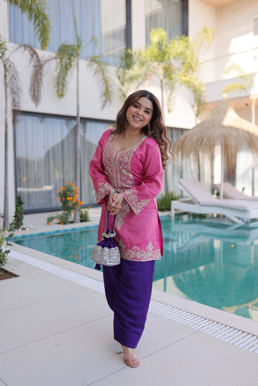 Lorenvalley Fashion Pink Viscose with Sequins & Coding Zari Embroidered work Kurta Pant with Batwa - Distacart