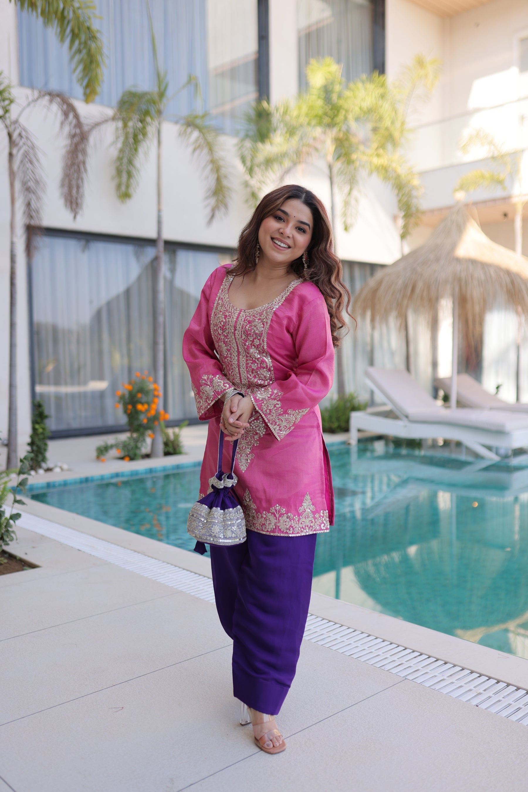 Lorenvalley Fashion Pink Viscose with Sequins & Coding Zari Embroidered work Kurta Pant with Batwa - Distacart