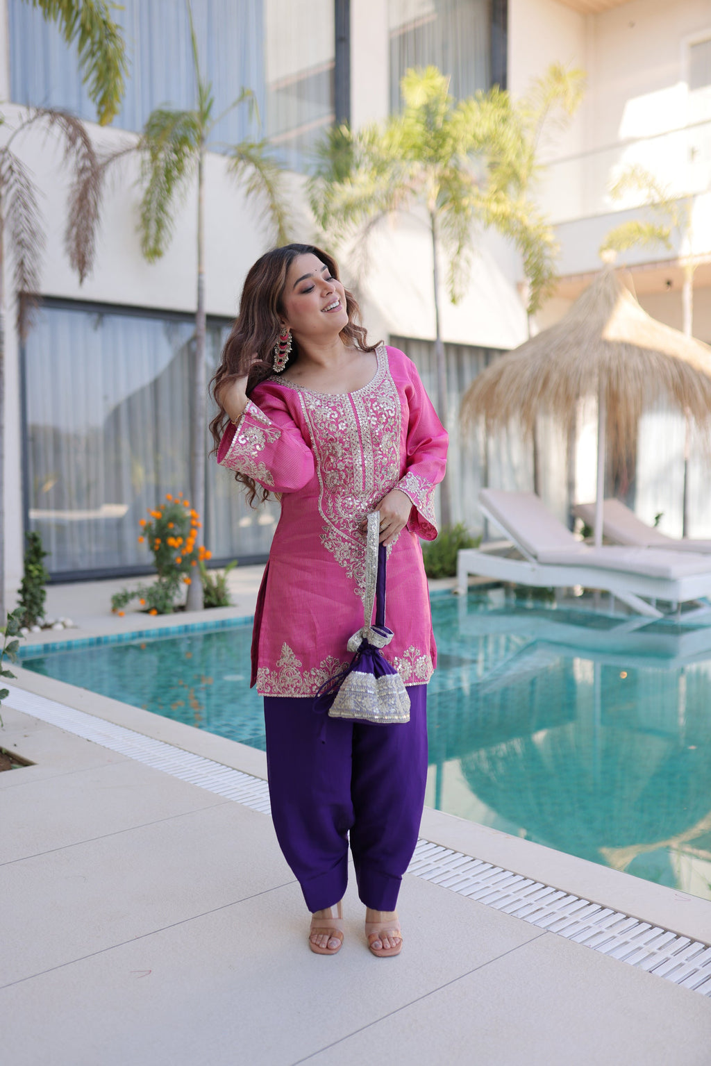 Lorenvalley Fashion Pink Viscose with Sequins & Coding Zari Embroidered work Kurta Pant with Batwa - Distacart
