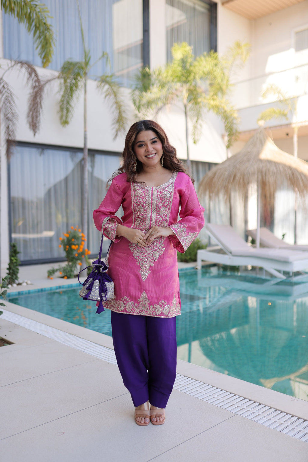 Lorenvalley Fashion Pink Viscose with Sequins & Coding Zari Embroidered work Kurta Pant with Batwa - Distacart
