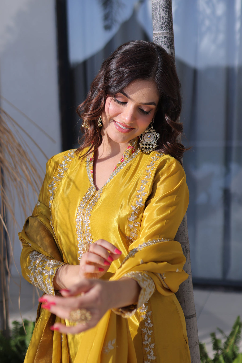 Lorenvalley Fashion Yellow H O Silk with Sequins & Zari Embroidered work Kurta Pant with Dupatta - Distacart