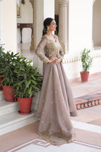 Lorenvalley Fashion Grey Gold Crush with Rich Sequins & Zari Embroidered work Gown with Dupatta - Distacart
