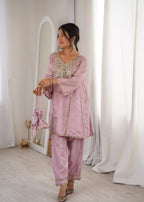 Lorenvalley Fashion Pink H O Silk with Real Mirror Embroidered work Kurta Pant with Batwa - Distacart