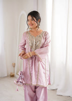 Lorenvalley Fashion Pink H O Silk with Real Mirror Embroidered work Kurta Pant with Batwa - Distacart