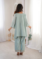Lorenvalley Fashion Skyblue H O Silk with Real Mirror Embroidered work Kurta Pant with Batwa - Distacart