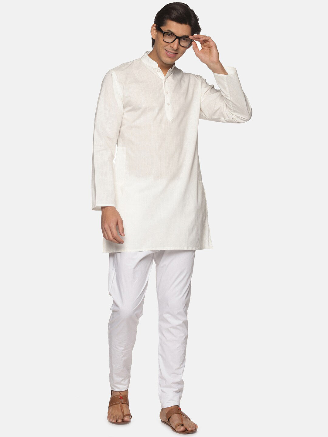 Sethukrishna Men Cream-Coloured Pure Cotton Kurta with Pyjamas - Distacart