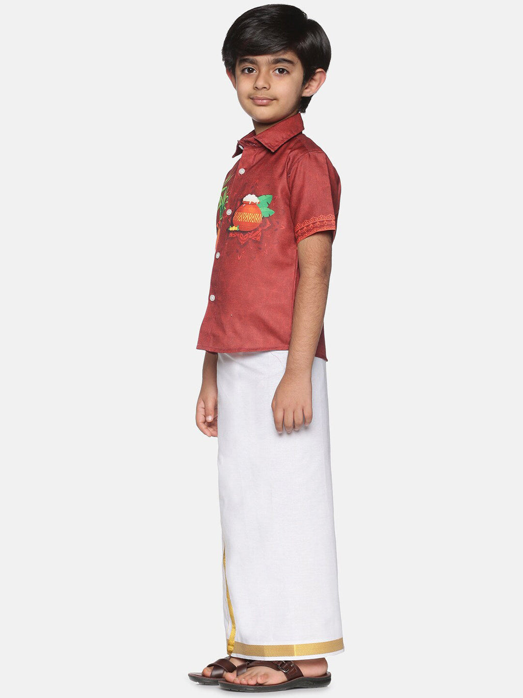 Sethukrishna Boys Printed Traditional Shirt With Adjustable Velcro Dhoti Set