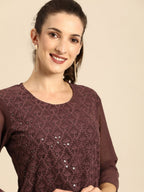 All About You Women Brown Ethnic Motifs Embroidered Regular Chikankari Kurta with Palazzos