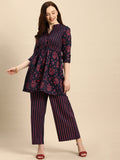 All About You Women Blue & Pink Bandhani Printed Pleated Kurti with Palazzos