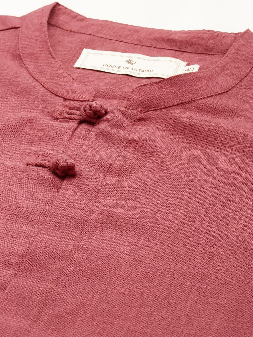 House of Pataudi Men Pure Cotton Solid Straight Mandarin Collar Rozana Kurta