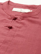 House of Pataudi Men Pure Cotton Solid Straight Mandarin Collar Rozana Kurta