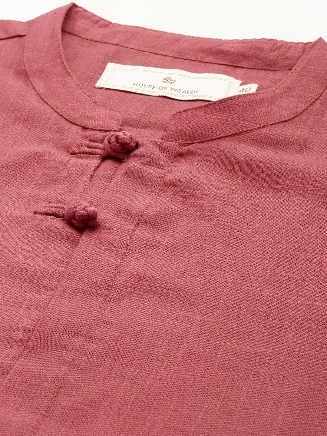House of Pataudi Men Pure Cotton Solid Straight Mandarin Collar Rozana Kurta
