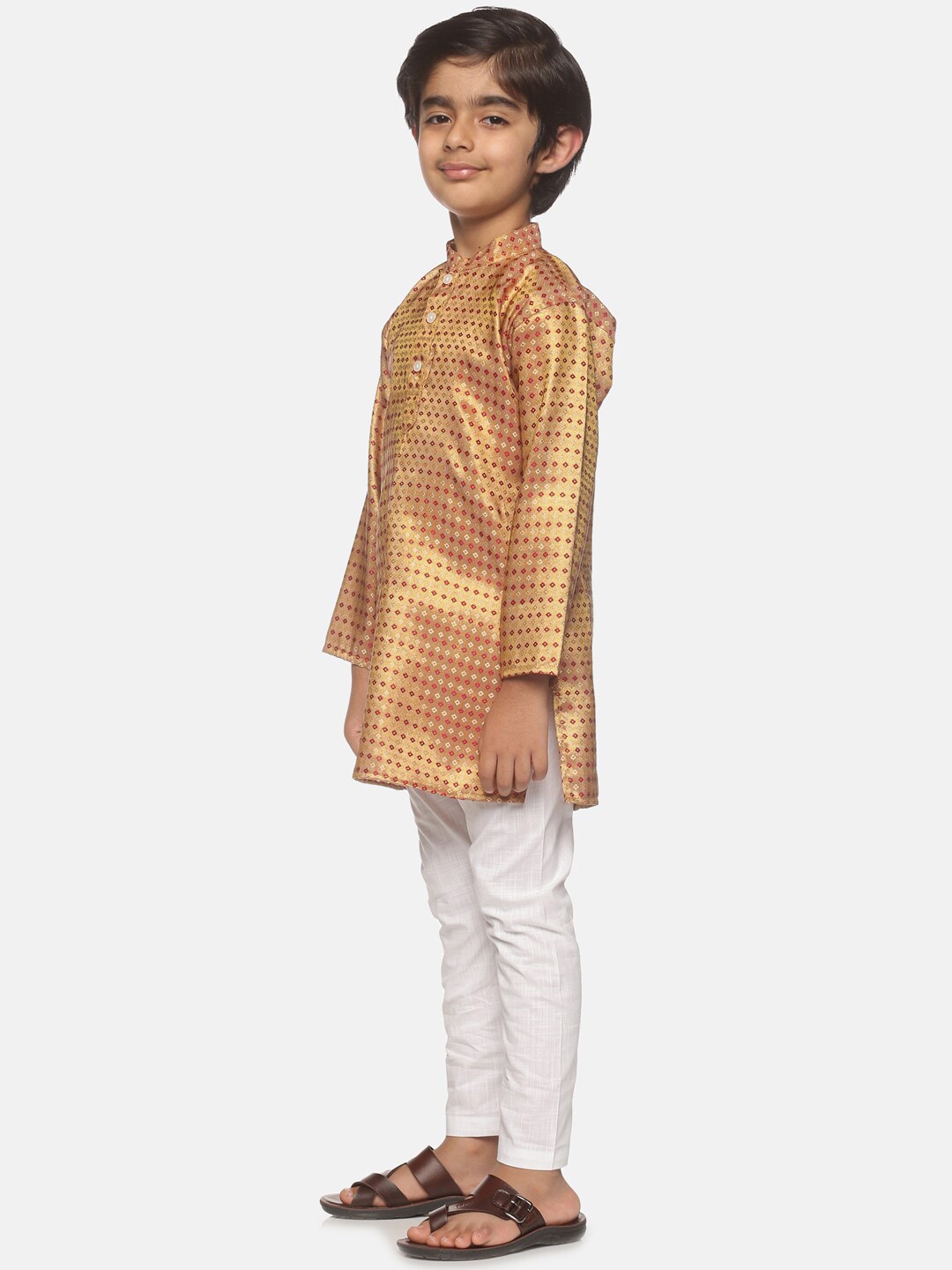 Sethukrishna Boys Gold-Toned & Red Printed Kurta with Pyjamas