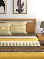 Home Ecstasy Mustard & White Ethnic Motifs 140 TC King Bedsheet with 2 Pillow Covers - Distacart