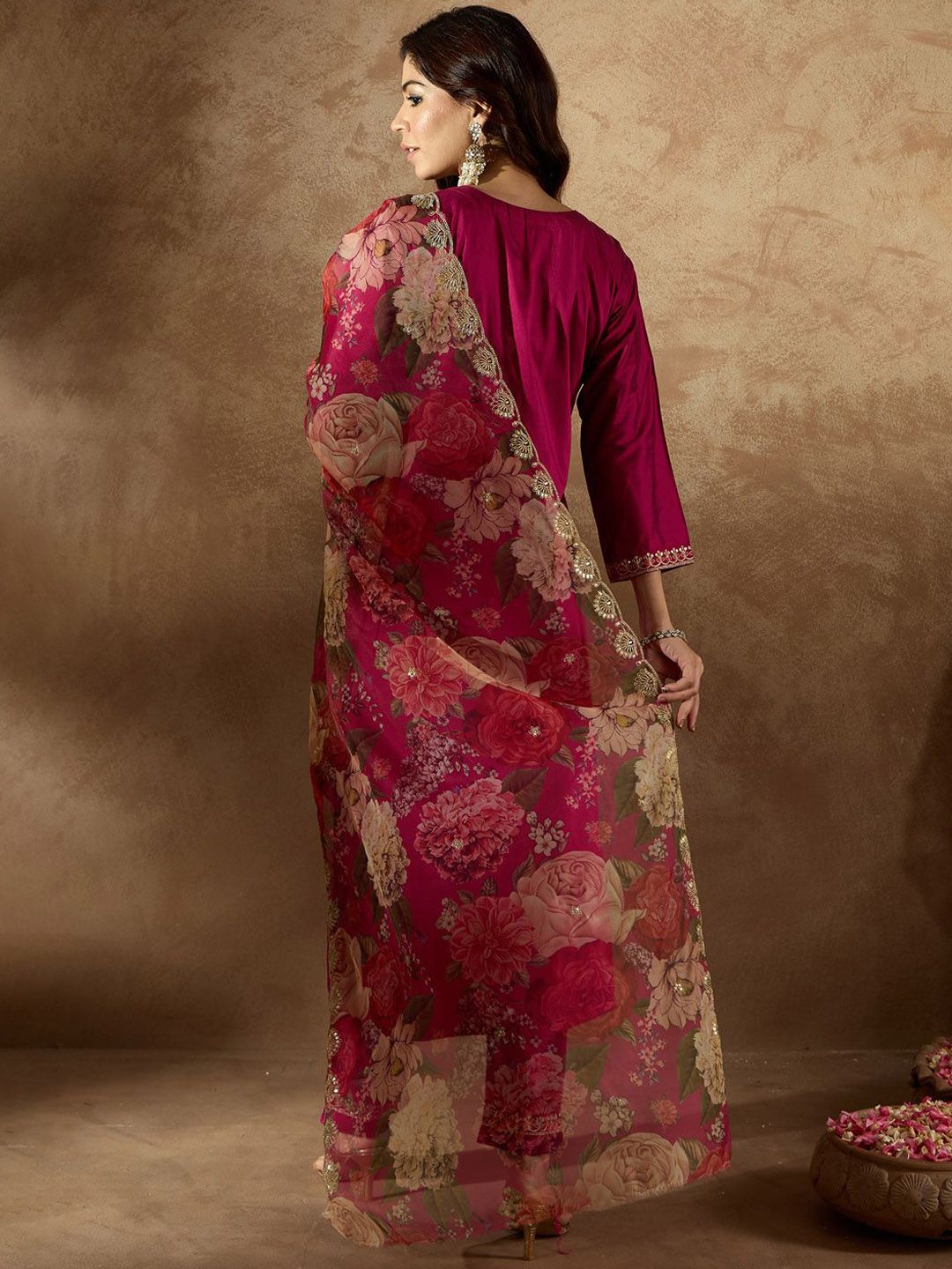 Indo Era Women Floral Embroidered Regular Kurta with Trousers & With Dupatta - Distacart
