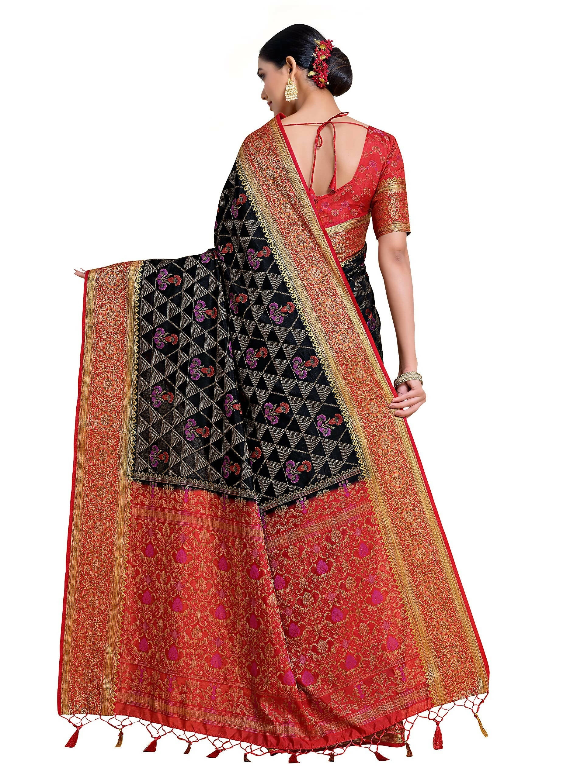 Mimosa Women's Kanjivaram Art Silk Black Saree - Distacart