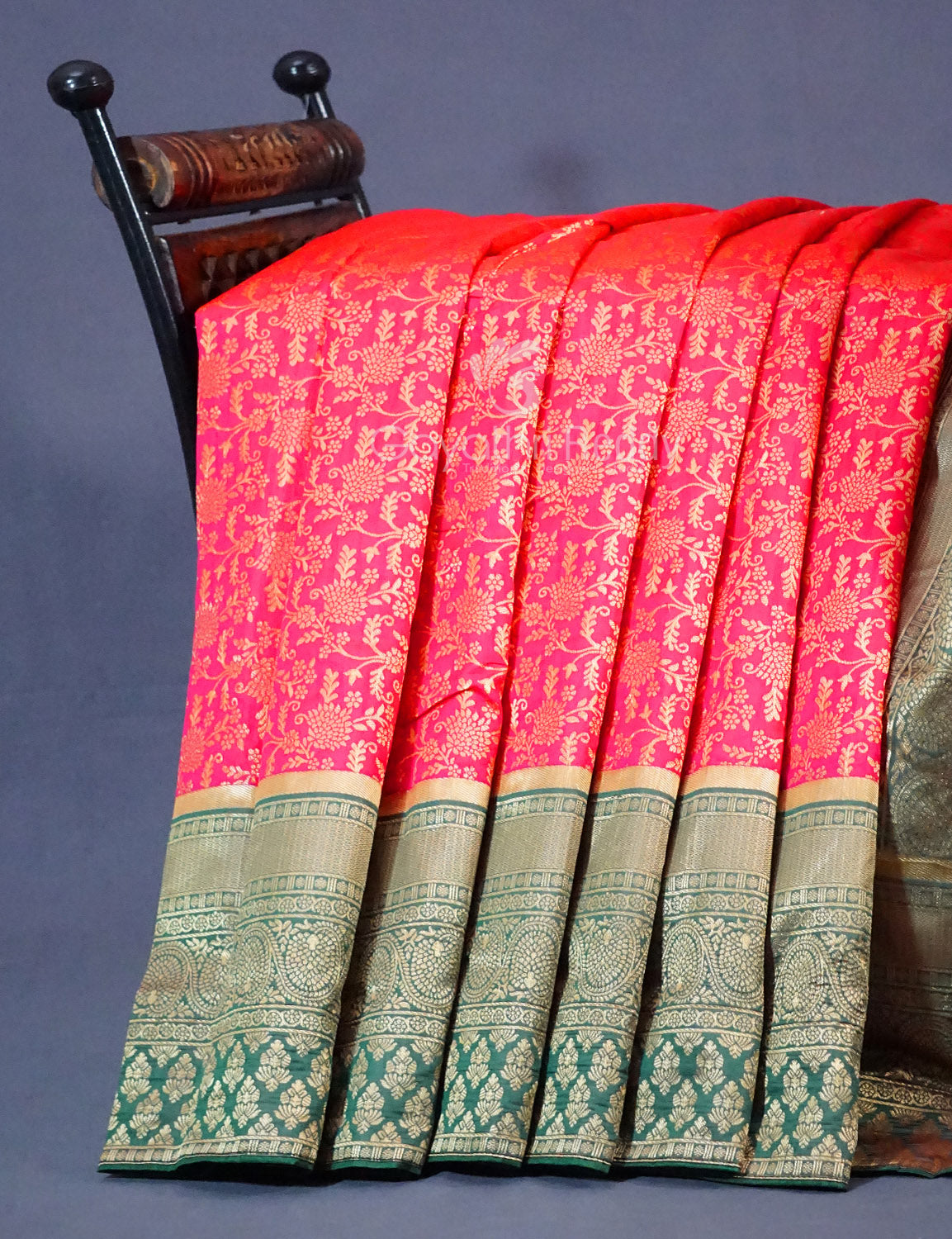 Shades of Peach Pink Floral Designbanaras Semi Silk Saree By Gayathri Reddy Designer Studio