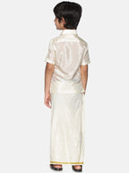 Sethukrishna Boys Cream-Coloured & Gold-Toned Shirt with Dhoti