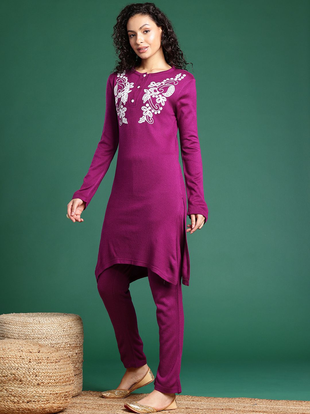 Sangria Paisley Embroidered Thread Work Kurta with Trouser
